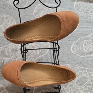Frye Tan Flats with Perforated Design